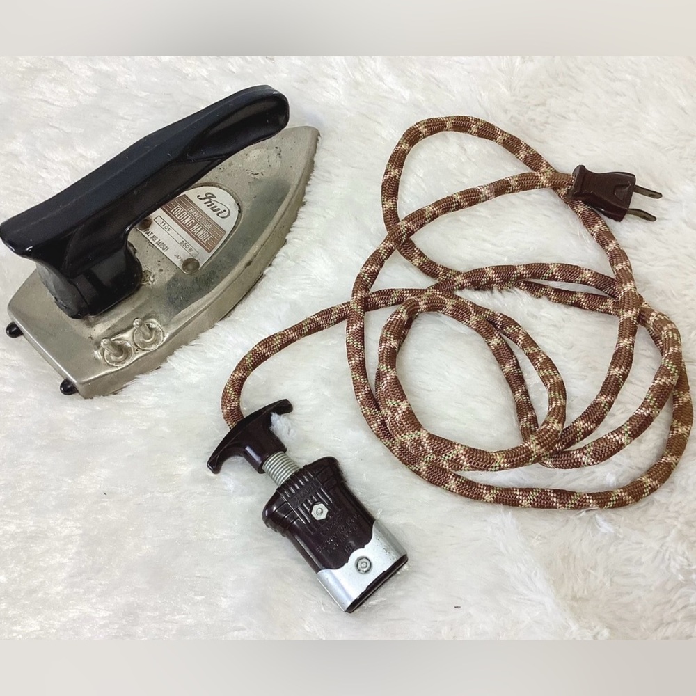 Antique 50s Inui Japan Foldable Travel Iron Cloth Cord Works*Tested*